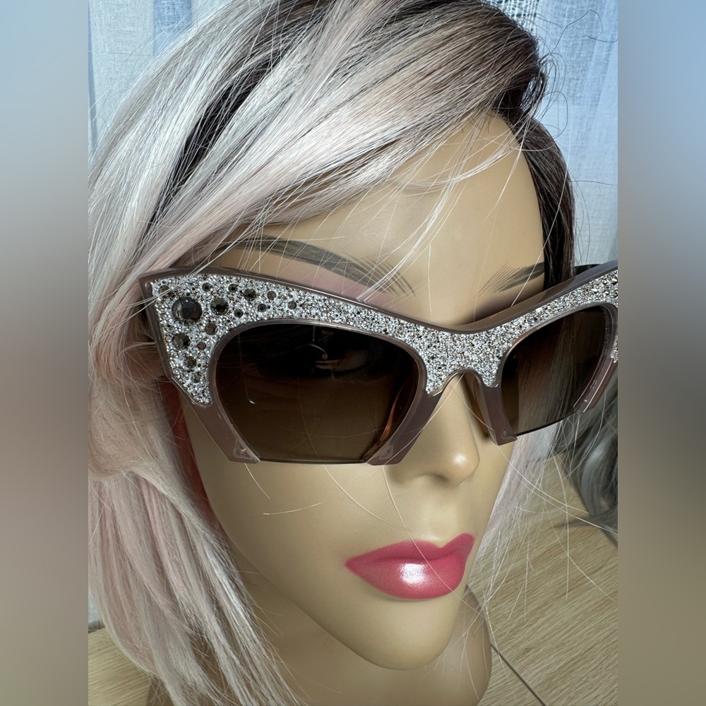 Miu Miu Crystal-Embellished Brown Gradient Cat Eye Sunglasses